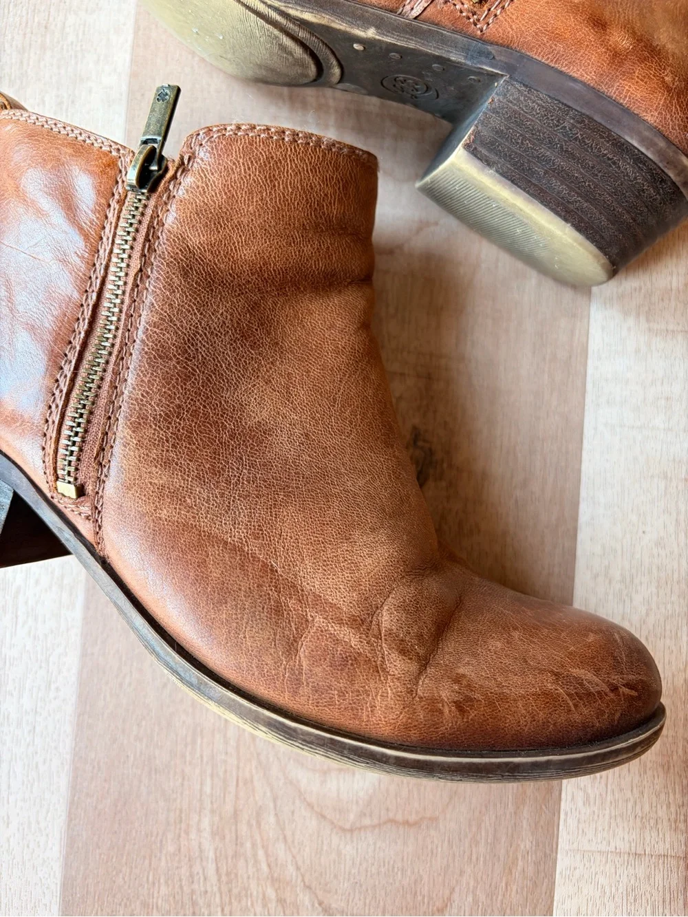Lucky Women's Tan Leather Basel Ankle Booties with Side Zip